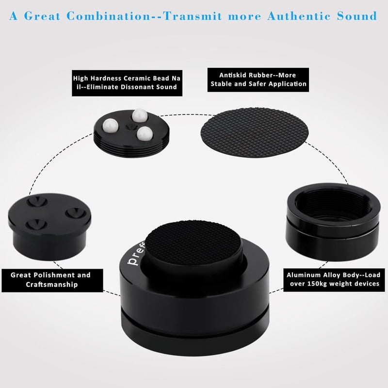 Preffair 4 Pcs Turntable Anti-Vibration Isolation Feet Speaker Feet Isolators Subwoofer Shock Absorber Stand Speaker Cone Pads with Ceramic Beads for DAC Recorder, HiFi Amplifier (Aluminum Alloy) - Image 4